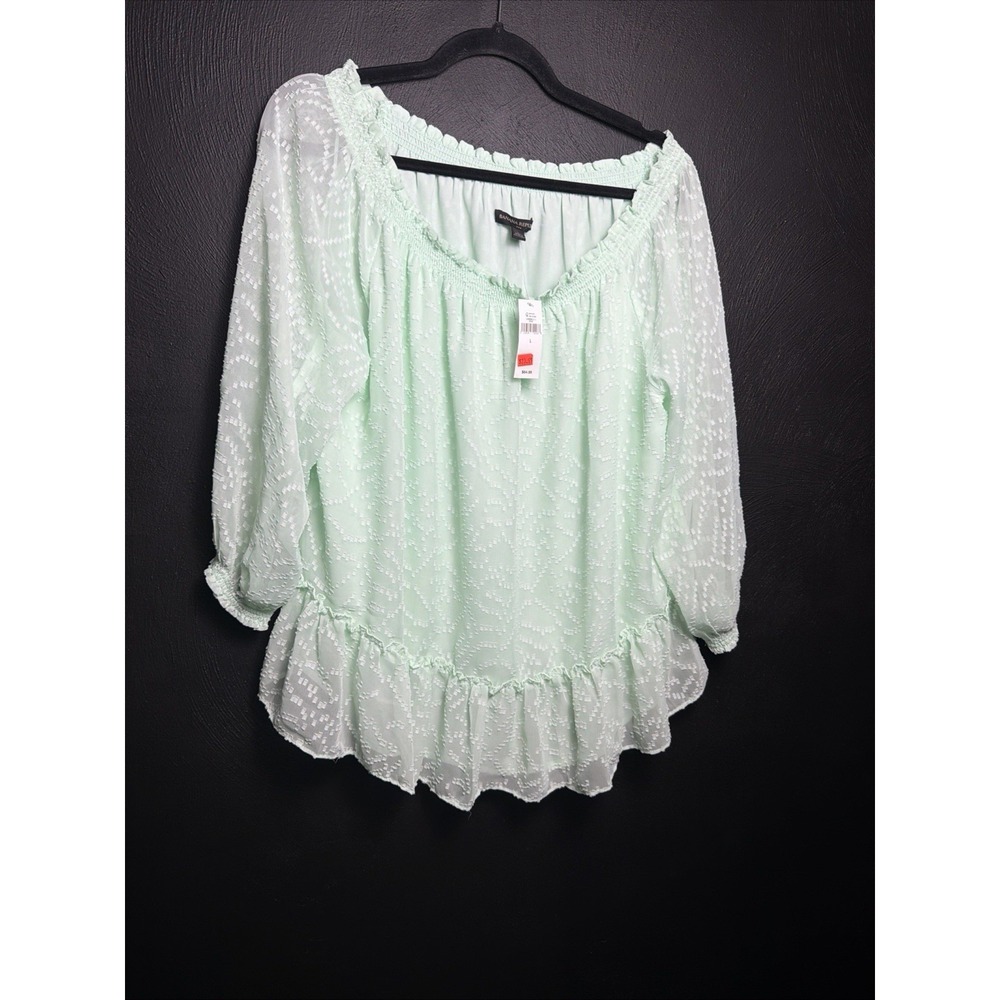 Banana Republic Women Tunic Top SZ L Chiffon  Overlay Shoulder Off Texture